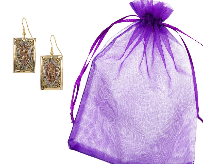 SPUNKYsoul Handmade 3 Toned Basket Weave Earrings | SPUNKYsoul Collection (Rectangle) - Image 4